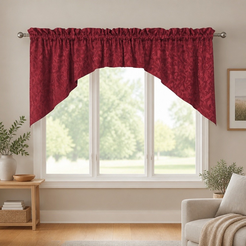 JCPenney Swag Window Valance Set Dark Mauve Damask Jacquard Vintage 114" Cottage